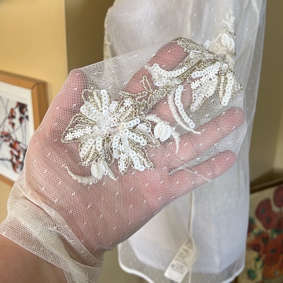 ANTHROPOLOGIE Maeve Size XL Sheer Embellished Top Whitr/Ecru Ethereal $98 NEW - Picture 11 of 16